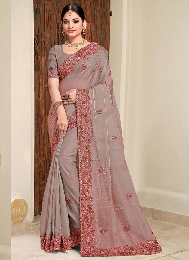 Two Tone Silk Grey Wedding Wear Khatli Work Saree